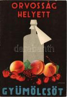 Orvosság helyett gyümölcsöt! Magyar egészségügyi propaganda, C-vitamin táblázat a hátoldalon / Hungarian health campaign propaganda, Vitamin C chart (EK)