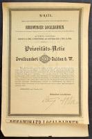 Osztrák-Magyar Monarchia / Czernowitz 1887. "Bukowinaer Localbahn" elsőbbségi részvény 200G-ről, szelvényekkel T:VF, kis szakadások Austro-Hungarian Monarchy / Czernowitz 1887. 'Bukowinaer Localbahn" priority share about 200 Gulden with coupons C:VF, small tears