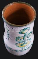 Jelzett iparművész váza, mázkopással, m: 15,5 cm