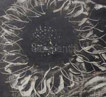 Feledy Gyula (1928-2010): Napraforgós lány. Olaj, tus, karton. Jelzett hátul 50x36 cm