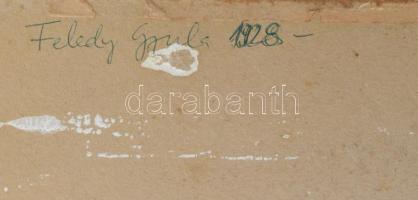 Feledy Gyula (1928-2010): Napraforgós lány. Olaj, tus, karton. Jelzett hátul 50x36 cm