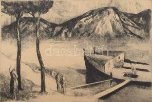 Bencze László (1907-1992): Bárkák. Rézkarc, papír, jelzett, paszpartuban 19x29 cm