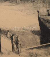 Bencze László (1907-1992): Bárkák. Rézkarc, papír, jelzett, paszpartuban 19x29 cm