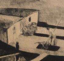 Bencze László (1907-1992): Bárkák. Rézkarc, papír, jelzett, paszpartuban 19x29 cm