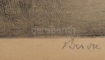 Bencze László (1907-1992): Bárkák. Rézkarc, papír, jelzett, paszpartuban 19x29 cm