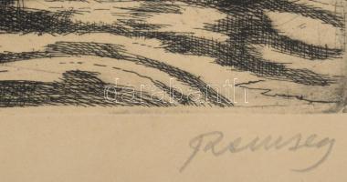 Remsey Jenő (1885-1970): Horgász. Rézkarc, papír, jelzett, 29x39 cm