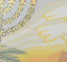 Bracha Brym Lavee (1948): Jerusalem, városrészlet. Aranyszín nyomat. Jelzett. Dekoratív üvegezett ke...