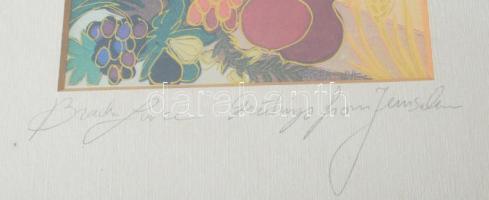 Bracha Brym Lavee (1948): Jerusalem, városrészlet. Aranyszín nyomat. Jelzett. Dekoratív üvegezett ke...