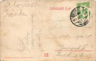 1913 Besztercebánya, Banksá Bystrica; Mátyás tér vár részlettel, piac. Machold F. kiadása / square, ...