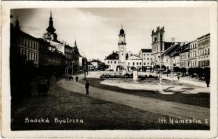 Besztercebánya, Banksá Bystrica; Hl. Námestie / Fő tér, városháza, Emil Skoda, Julius Ehrenvald üzlete / main square, town hall, shops (ragasztónyom / glue marks)