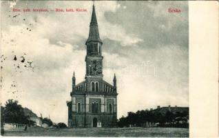 1910 Écska, Német-Ecska, Ecka (Torontál); Római katolikus templom. Holländer Samu kiadása / Catholic church (felületi sérülés / surface damage)