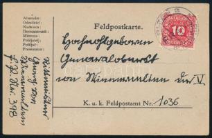 1919 Tábori posta levelezőlapon Mi 48 B portóbélyeg