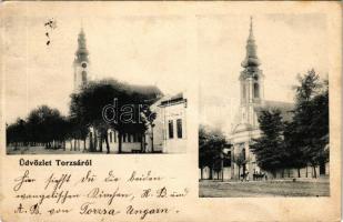 1912 Torzsa, Torza, Savino Selo; Református templom (ma szerb ortodox), Evangélikus templom / Calvinist church (today Serbian Orthodox), Lutheran church (EB)
