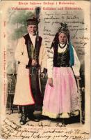 1901 Volkstrachten aus Galizien und Bukowina In Hochszeitstracht / Stroje ludowe Galicyi i Bukowiny. W slubnym stroju. Lederer &amp; Popper / folklore from Galicia and Bukovina (Bucovina), wedding costume (szakadás / tear)