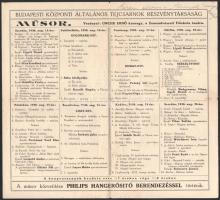 1930 Budapesti Központi Általános Tejcsarnok Részvénytársaság szimfonikus hangversenyeinek programja