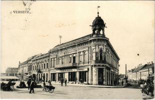 1909 Versec, Werschetz, Vrsac; Fő tér, Takarékpénztár, Frisch Hugó üzlete. Kehrer Lajos kiadása / Hauptplatz / main square, savings bank, shops