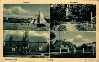 1939 Agárd (Gárdony), Tó részlet, fürdőzők, park, vasútállomás, Andaházy üzlete. Ifj. Andaházy Antal saját kiadása (kicsit ázott sarok / slightly wet corner)