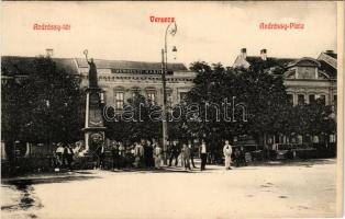 Versec, Werschetz, Vrsac; Andrássy tér, Honvéd szobor, kaszinó, Takarékpénztár / square, Hungarian military monument, casino, savings bank