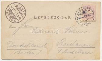 1896 Budapest XIV. Gruss aus den Wolken - Üdvözlet a Fellegekből! Városliget, Godard kapitány hőlégb...