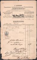 1889 F. Hinner Temesvárer Leichenbestattungs-Unternehmung "Concordia" fejléces számla, szakadásokkal