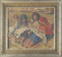 Ungvári R. Miklós Ungvár, (1911 - 2001): Varró lányok. Olaj, vászon, jelzett, keretben 42x40 cm