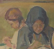 Ungvári R. Miklós Ungvár, (1911 - 2001): Varró lányok. Olaj, vászon, jelzett, keretben 42x40 cm