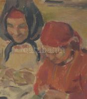 Ungvári R. Miklós Ungvár, (1911 - 2001): Varró lányok. Olaj, vászon, jelzett, keretben 42x40 cm
