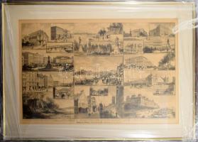 [Budapesti látképek] Ansichten an Budapest nach Weinwurm. Rotációs fametszet. 51x34 cm Üvegezett keretben.