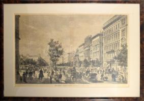 [Bécsi Ring látképe] Wiener Ringstrassen. Rotációs fametszet. 51x33 cm Üvegezett keretben.