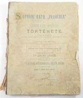 Póda Endre, pódafai: A soproni római kath. ,,parochia" és a ,,soproni kath. hitközség" története. Sopron sz. kir. város, a győri püspökség, és a plébánia levéltáraiban őrzött okiratok nyomán írta: - - . Függelék: Szent Jakab kápolnájának leírása 1886. Sopron, 1892, Soproni Kath. Konvent (Litfass Károly-ny.), 6 sztl. lev.+ 169+(3) p.+ 8 t.; XXVI p.+ 9 t. Kiadói félvászon-kötés, széteső, rossz állapotban, hiányzó gerinccel, kijáró lapokkal, 3 hiányzó táblával.