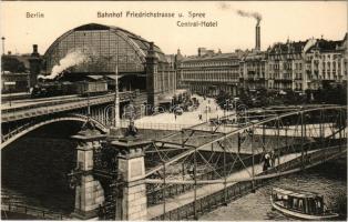 Berlin, Bahnhof Friedrichstrasse u. Spree Central Hotel / central railway station, hotel, locomotive, train