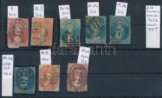 8 db Tasmania és elődállama (Van Diemensland) bélyeg postaazonosító számbélyegzővel