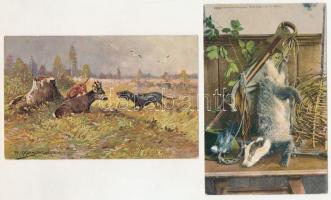 VADÁSZAT - 16 db RÉGI művészlap / HUNTING - 16 pre-1945 art postcards