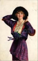 1917 Lady art postcard. H. &amp; S. B. litho