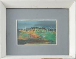 M. Péter János (1941-2009): Sepsiszentgyörgy környéke.. Olaj, karton, üvegezett fa keretben, 11x15 c...