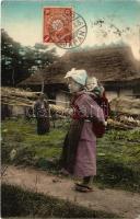 Japanese folklore, Mother with her child. TCV card (fl)