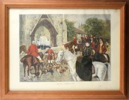 Ernst Otto: Falkavadászat. Nyomat, üvegezett keretben 32x24 cm Fa keret 46x37 cm