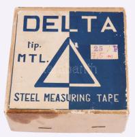 cca 1960 Delta 7,5m acél mérőszalag, eredeti dobozában