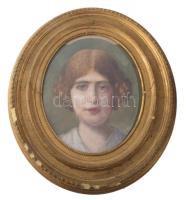 Jelzés nélkül: Női portré. Olaj, vászon, felkasírozva, kissé sérült, üvegezett keretben.31x27 cm / 43x48 cm