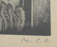 Molnár C Pál: Olasz város. linómetszet. utólagos jelzéssel. 28x20 cm Üvegezett keretben