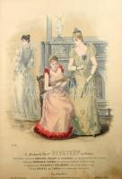 ca 1880 Budapesti Bazár: divatkép. Szenezett rotációs fametszet, üvegezett keretben 35x25 cm