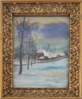 A. Degréé jelzéssel: Téli táj, Olaj, karton, üvegezett, kissé sérült keretben., 24x16 cm