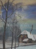 A. Degréé jelzéssel: Téli táj, Olaj, karton, üvegezett, kissé sérült keretben., 24x16 cm