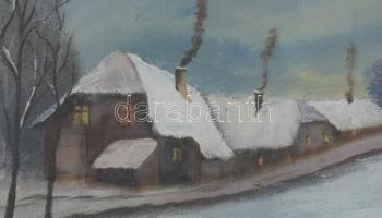 A. Degréé jelzéssel: Téli táj, Olaj, karton, üvegezett, kissé sérült keretben., 24x16 cm
