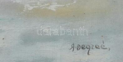 A. Degréé jelzéssel: Téli táj, Olaj, karton, üvegezett, kissé sérült keretben., 24x16 cm