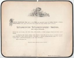 1873 Buda, sztankováni Sztankovánszky Imre (1798-1873), Tolna vármegye főispánjának halotti értesítője, Perczel Lajos részére címezve, kis lapszéli sérüléssel, 23x29 cm