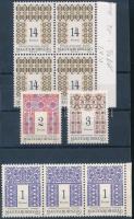 1995 Magyar népművészet 1Ft hármascsík, 2Ft és 3Ft bélyegek + 14Ft négyescsík sihl papíron, 11 1/2 : 12 fogazással (27.000)