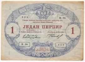 Montenegró 1914. 1P "54 600" T:F Montenegro 1914. 1 Perpera "54 600" C:F Krause 9.