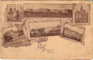 1916 Zboriv, Zborów; Kosciól, Kasarnie, Cerkiew, C. K. Starostwo, C. K. Sad / church, K.u.K. military barracks, church, district office, court. Art Nouveau, floral + "K.u.K. Infanterie-Divisionssanitäts-Anstalt No. 32." "TÁBORI POSTAHIVATAL 105" (small tear)