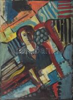 Jelzés nélkül: Nő konstruktivista térben. Olaj, karton, 27x20 cm